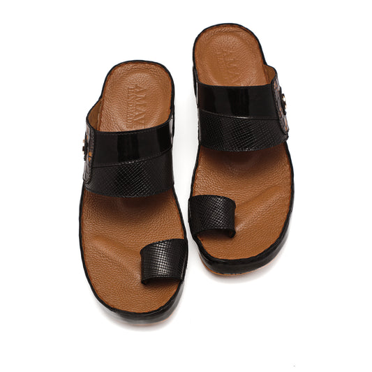 ٩٠١٥ - نعال رجالي أسود من جلد الكوبرا الصغيرة والنمر