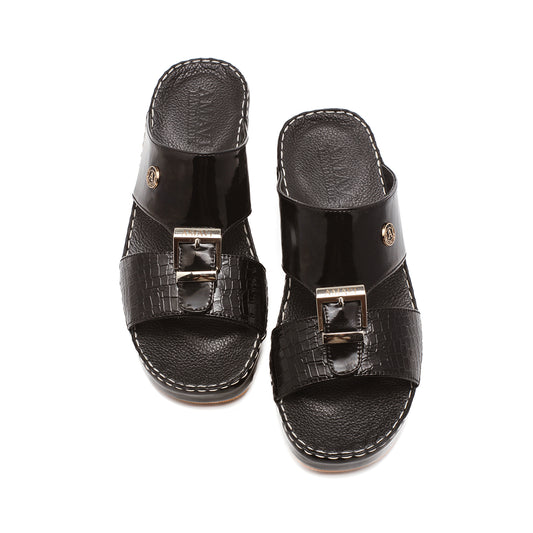 ٩٠٠٨ - نعال رجالي أسود من الجلد اللامع وجلد التمساح الصغير