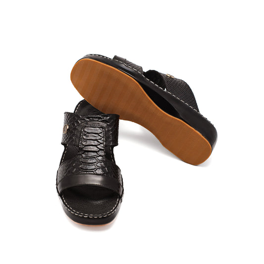 9021-صندل رجالي أسود من جلد الكوبرا اللامع