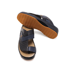 9020 - Men's blue embossed leather slippers