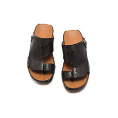 9018 - Men's Black Cobra Leather Slippers