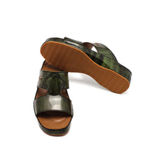 9017 - Men's green slippers with a light sheen in crocodile leather