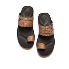 9016 - Men's Beige Crocodile Leather Slippers
