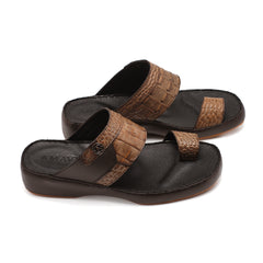 9016 - Men's Beige Crocodile Leather Slippers