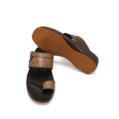 9016 - Men's Beige Crocodile Leather Slippers
