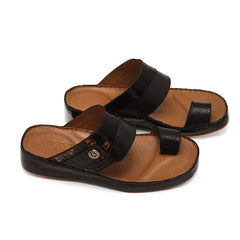 9015 - Men's black slippers made of small cobra and tiger leather