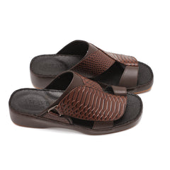9014 - Men's two-tone brown crocodile leather slippers