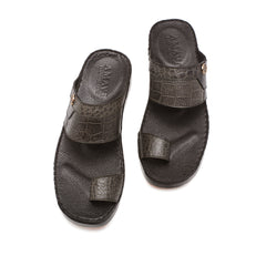 9013 - Men's Grey Crocodile Leather Slippers
