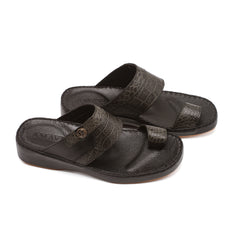 9013 - Men's Grey Crocodile Leather Slippers