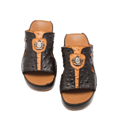 9011 - Men's Black Crocodile Embossed Leather Slippers