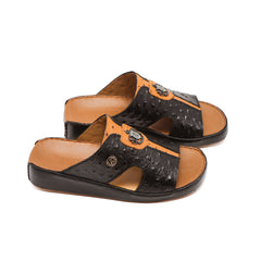 9011 - Men's Black Crocodile Embossed Leather Slippers