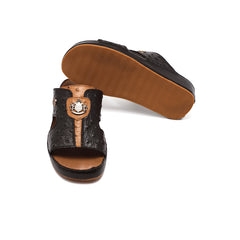 9011 - Men's Black Crocodile Embossed Leather Slippers