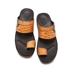 9010 - Men's tan crocodile-embossed leather slippers