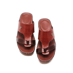 9009 - Men's Burgundy Glossy Crocodile Leather Slippers