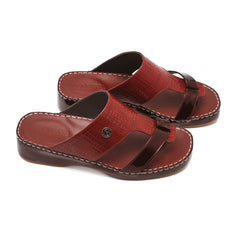 9009 - Men's Burgundy Glossy Crocodile Leather Slippers