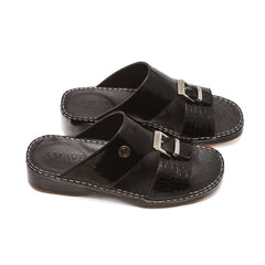 9008 - Men's black patent leather and small crocodile skin slippers